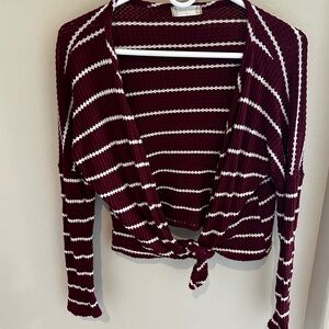 Altar’d State Burgundy and White Women's Waffle tie top